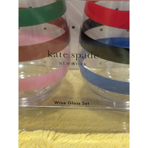 Kate Spade New York Stemless Wine Glass Set ADVENTURE Stripes Acrylic 14 Oz NIB - Picture 2 of 8